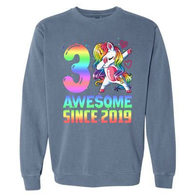 Awesome Since 2019 Unicorn 3rd Birthday 3 Years Old Garment-Dyed Sweatshirt