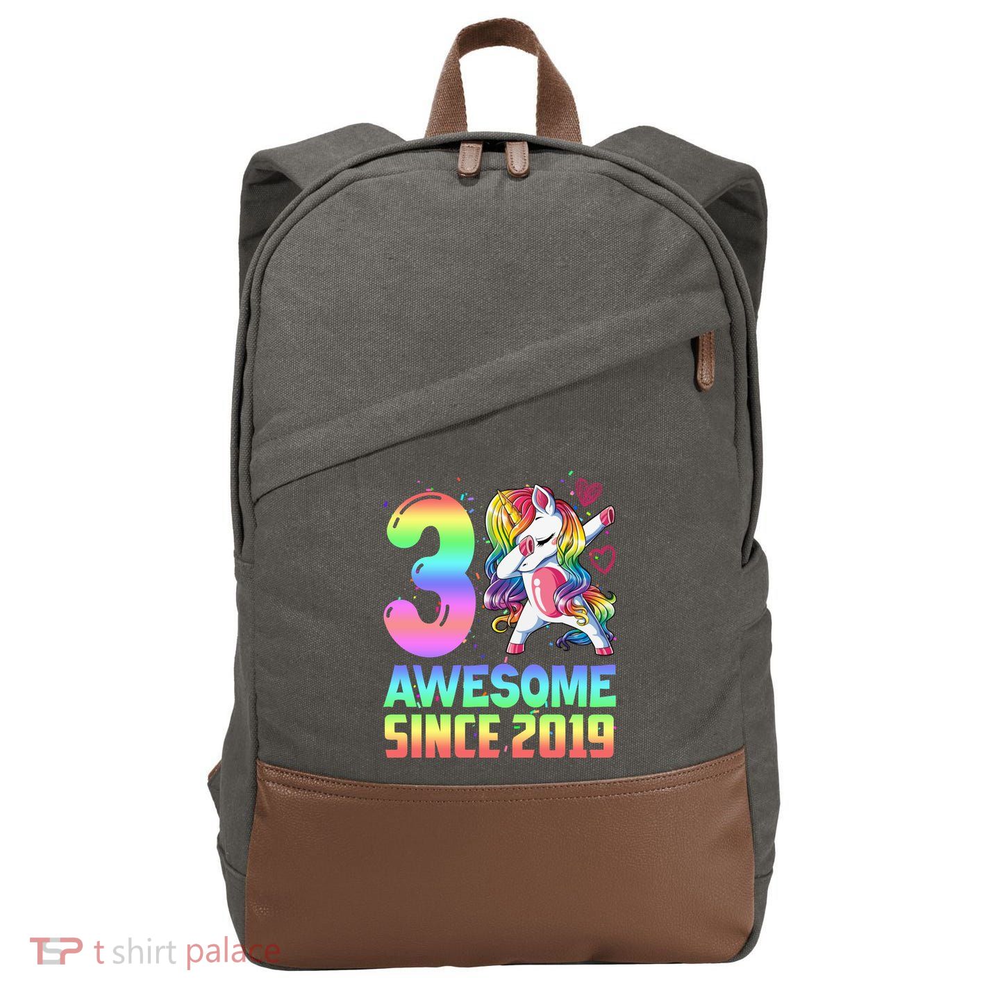Awesome Since 2019 Unicorn 3rd Birthday 3 Years Old Cotton Canvas Backpack