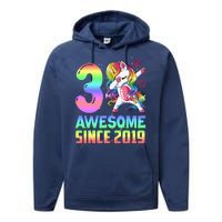 Awesome Since 2019 Unicorn 3rd Birthday 3 Years Old Performance Fleece Hoodie