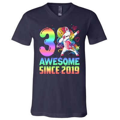 Awesome Since 2019 Unicorn 3rd Birthday 3 Years Old V-Neck T-Shirt