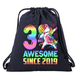 Awesome Since 2019 Unicorn 3rd Birthday 3 Years Old Drawstring Bag