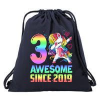 Awesome Since 2019 Unicorn 3rd Birthday 3 Years Old Drawstring Bag