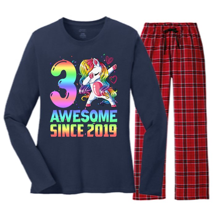 Awesome Since 2019 Unicorn 3rd Birthday 3 Years Old Women's Long Sleeve Flannel Pajama Set 