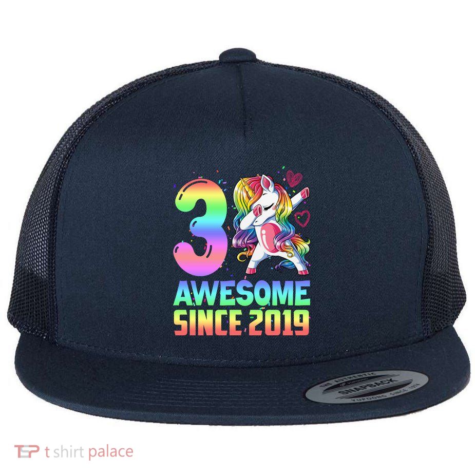 Awesome Since 2019 Unicorn 3rd Birthday 3 Years Old Flat Bill Trucker Hat