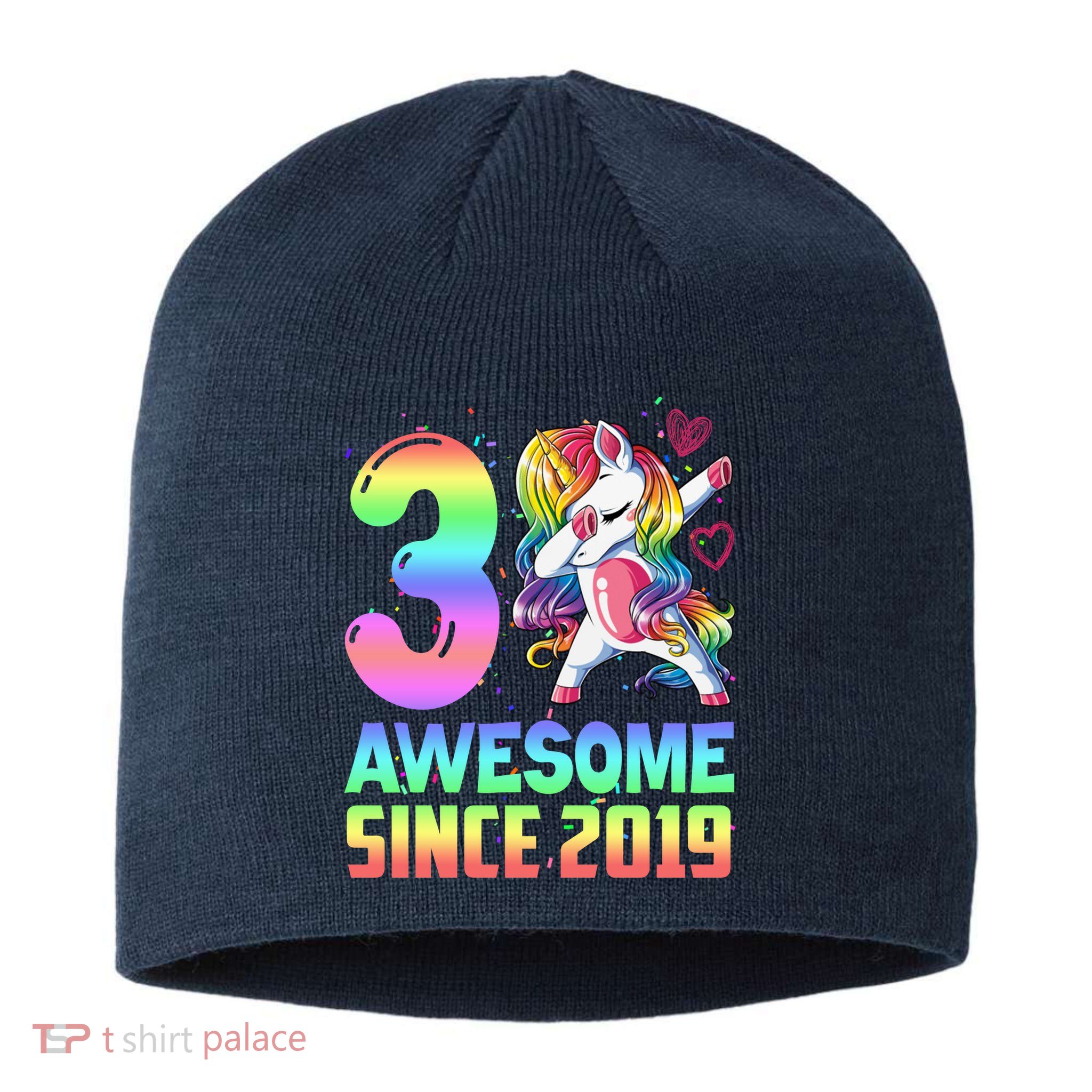 Awesome Since 2019 Unicorn 3rd Birthday 3 Years Old Sustainable Beanie