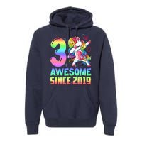 Awesome Since 2019 Unicorn 3rd Birthday 3 Years Old Premium Hoodie