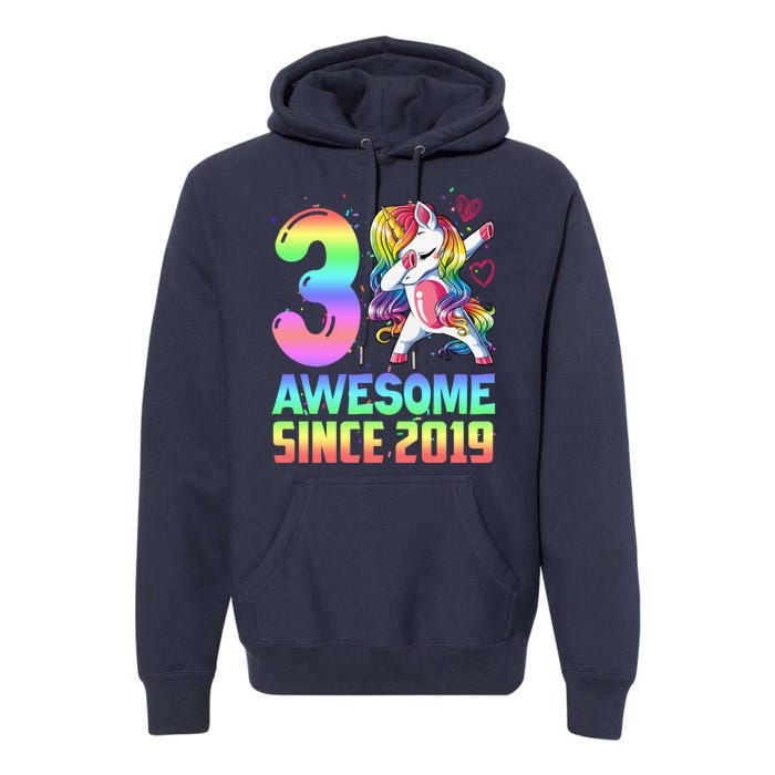 Awesome Since 2019 Unicorn 3rd Birthday 3 Years Old Premium Hoodie