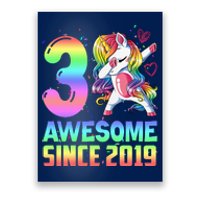 Awesome Since 2019 Unicorn 3rd Birthday 3 Years Old Poster