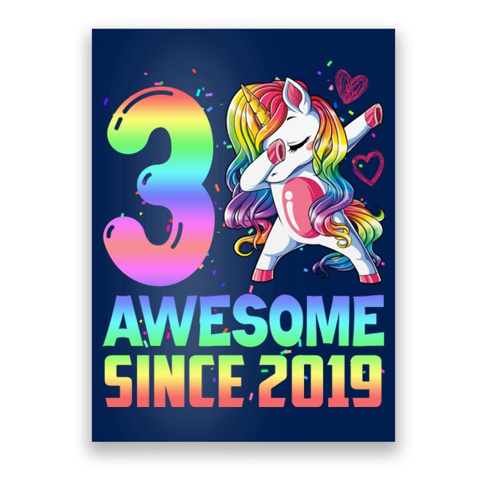 Awesome Since 2019 Unicorn 3rd Birthday 3 Years Old Poster