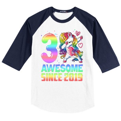 Awesome Since 2019 Unicorn 3rd Birthday 3 Years Old Baseball Sleeve Shirt