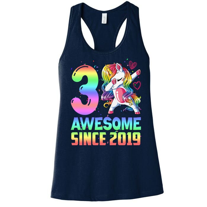 Awesome Since 2019 Unicorn 3rd Birthday 3 Years Old Women's Racerback Tank