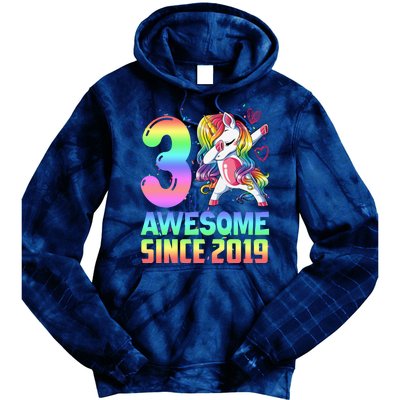 Awesome Since 2019 Unicorn 3rd Birthday 3 Years Old Tie Dye Hoodie