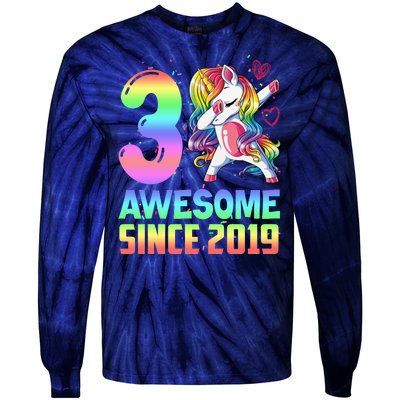 Awesome Since 2019 Unicorn 3rd Birthday 3 Years Old Tie-Dye Long Sleeve Shirt