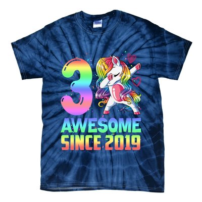Awesome Since 2019 Unicorn 3rd Birthday 3 Years Old Tie-Dye T-Shirt