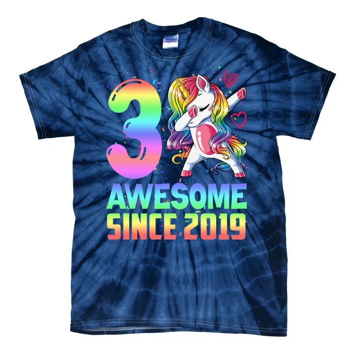 Awesome Since 2019 Unicorn 3rd Birthday 3 Years Old Tie-Dye T-Shirt