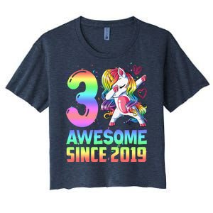 Awesome Since 2019 Unicorn 3rd Birthday 3 Years Old Women's Crop Top Tee