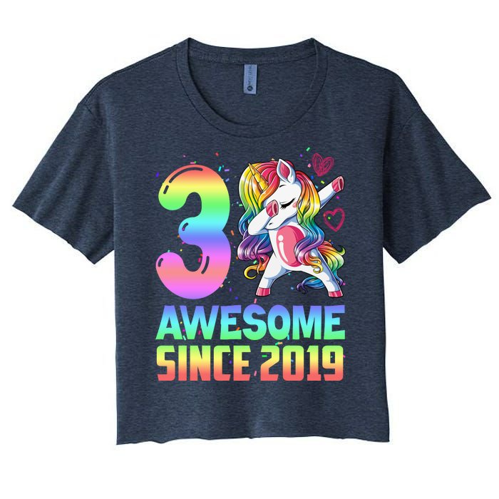 Awesome Since 2019 Unicorn 3rd Birthday 3 Years Old Women's Crop Top Tee