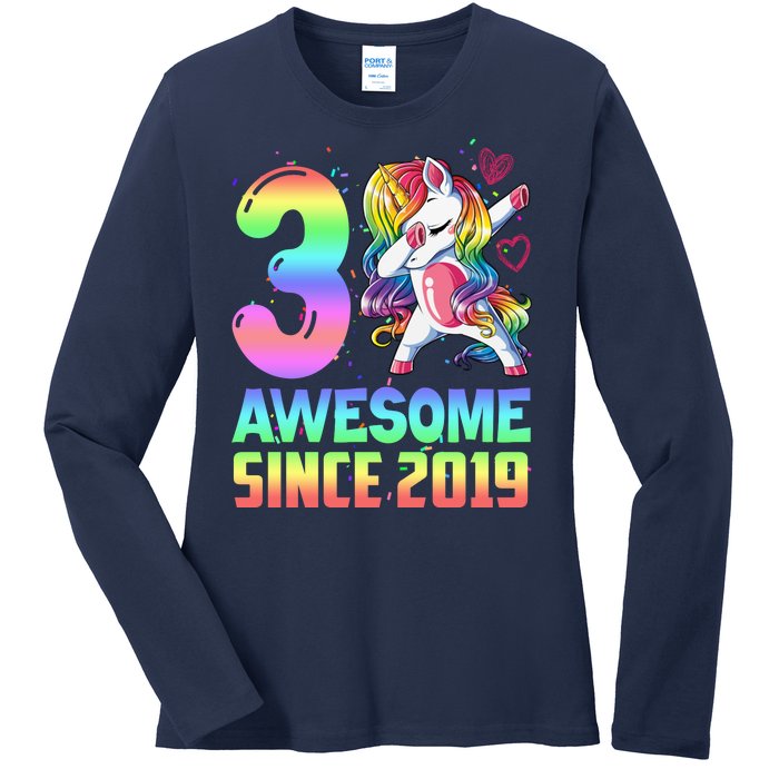 Awesome Since 2019 Unicorn 3rd Birthday 3 Years Old Ladies Long Sleeve Shirt