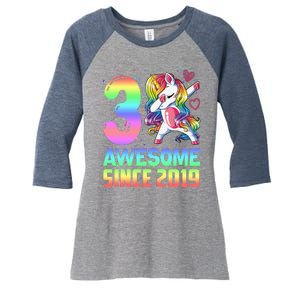 Awesome Since 2019 Unicorn 3rd Birthday 3 Years Old Women's Tri-Blend 3/4-Sleeve Raglan Shirt