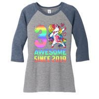 Awesome Since 2019 Unicorn 3rd Birthday 3 Years Old Women's Tri-Blend 3/4-Sleeve Raglan Shirt