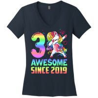 Awesome Since 2019 Unicorn 3rd Birthday 3 Years Old Women's V-Neck T-Shirt