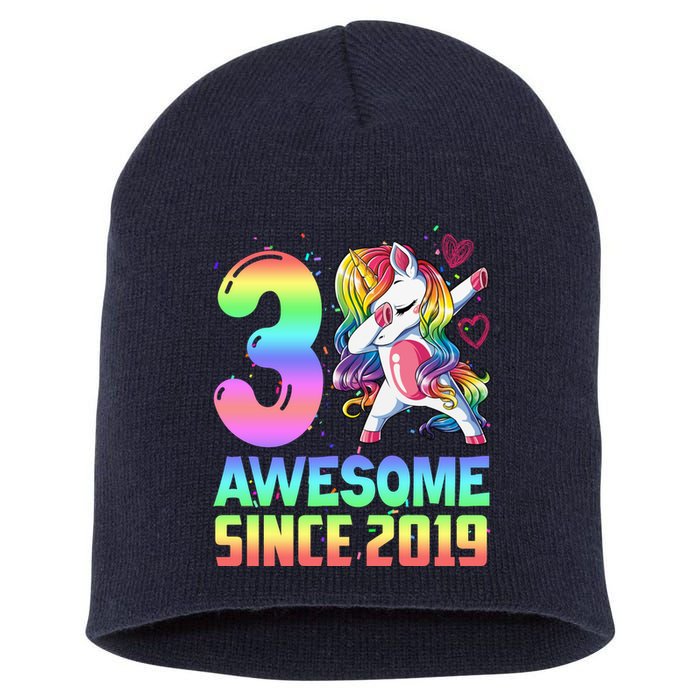Awesome Since 2019 Unicorn 3rd Birthday 3 Years Old Short Acrylic Beanie
