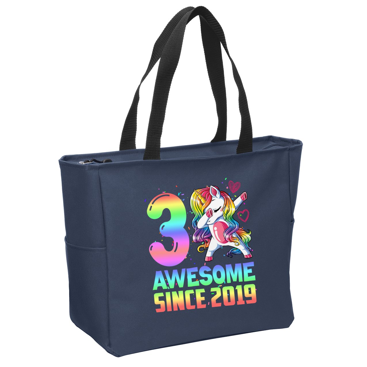 Awesome Since 2019 Unicorn 3rd Birthday 3 Years Old Zip Tote Bag