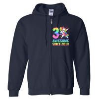 Awesome Since 2019 Unicorn 3rd Birthday 3 Years Old Full Zip Hoodie