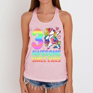 Awesome Since 2019 Unicorn 3rd Birthday 3 Years Old Women's Knotted Racerback Tank