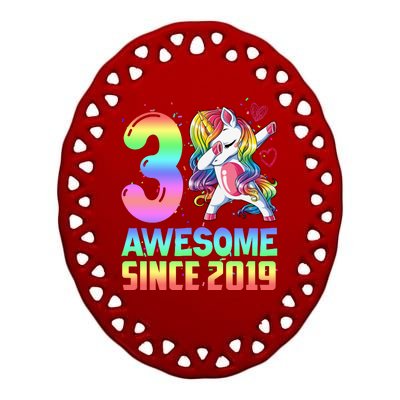 Awesome Since 2019 Unicorn 3rd Birthday 3 Years Old Ceramic Oval Ornament