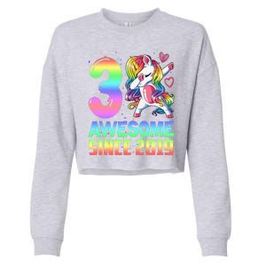 Awesome Since 2019 Unicorn 3rd Birthday 3 Years Old Cropped Pullover Crew