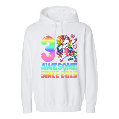 Awesome Since 2019 Unicorn 3rd Birthday 3 Years Old Garment-Dyed Fleece Hoodie