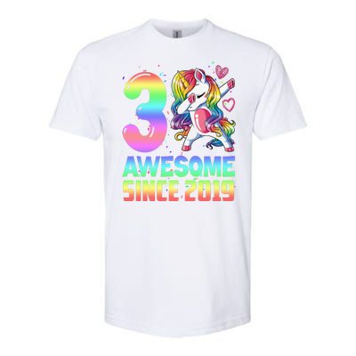 Awesome Since 2019 Unicorn 3rd Birthday 3 Years Old Softstyle CVC T-Shirt