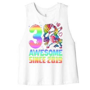 Awesome Since 2019 Unicorn 3rd Birthday 3 Years Old Women's Racerback Cropped Tank