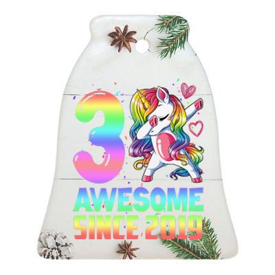 Awesome Since 2019 Unicorn 3rd Birthday 3 Years Old Ceramic Bell Ornament