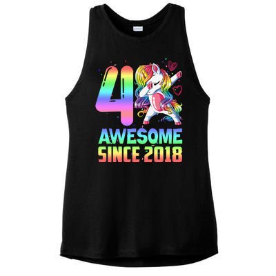 Awesome Since 2018 Unicorn 4th Birthday 4 Years Old Ladies PosiCharge Tri-Blend Wicking Tank