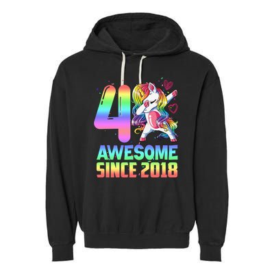 Awesome Since 2018 Unicorn 4th Birthday 4 Years Old Garment-Dyed Fleece Hoodie