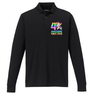 Awesome Since 2018 Unicorn 4th Birthday 4 Years Old Performance Long Sleeve Polo