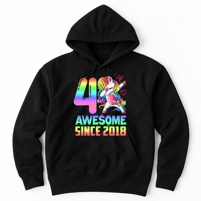 Awesome Since 2018 Unicorn 4th Birthday 4 Years Old Hoodie