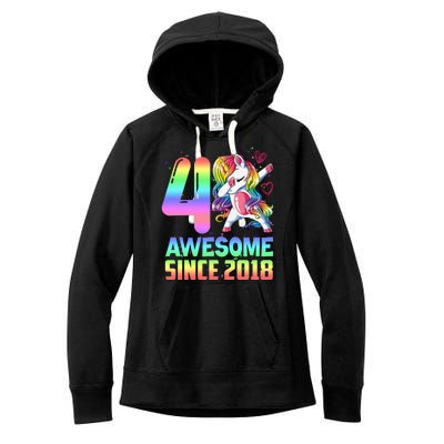 Awesome Since 2018 Unicorn 4th Birthday 4 Years Old Women's Fleece Hoodie