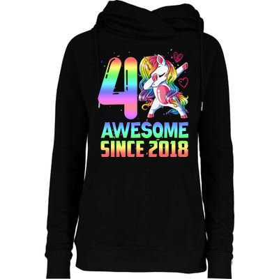 Awesome Since 2018 Unicorn 4th Birthday 4 Years Old Womens Funnel Neck Pullover Hood