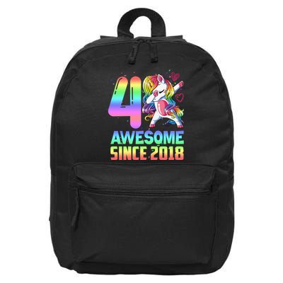 Awesome Since 2018 Unicorn 4th Birthday 4 Years Old 16 in Basic Backpack