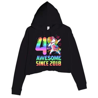 Awesome Since 2018 Unicorn 4th Birthday 4 Years Old Crop Fleece Hoodie