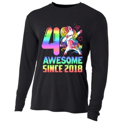Awesome Since 2018 Unicorn 4th Birthday 4 Years Old Cooling Performance Long Sleeve Crew