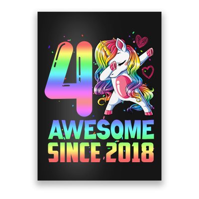 Awesome Since 2018 Unicorn 4th Birthday 4 Years Old Poster