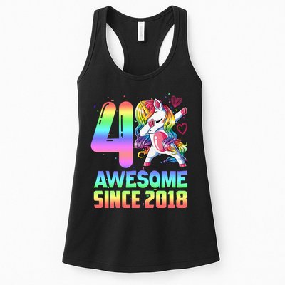 Awesome Since 2018 Unicorn 4th Birthday 4 Years Old Womens Tank Top