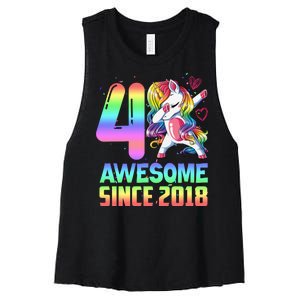 Awesome Since 2018 Unicorn 4th Birthday 4 Years Old Women's Racerback Cropped Tank