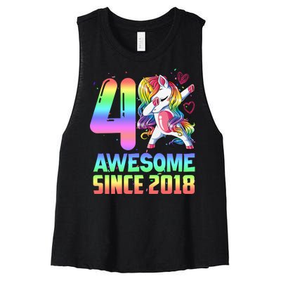 Awesome Since 2018 Unicorn 4th Birthday 4 Years Old Women's Racerback Cropped Tank