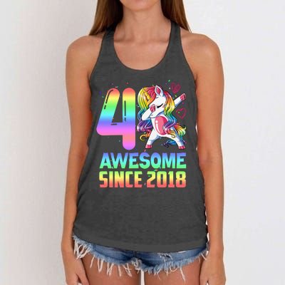 Awesome Since 2018 Unicorn 4th Birthday 4 Years Old Women's Knotted Racerback Tank