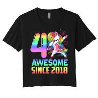 Awesome Since 2018 Unicorn 4th Birthday 4 Years Old Women's Crop Top Tee